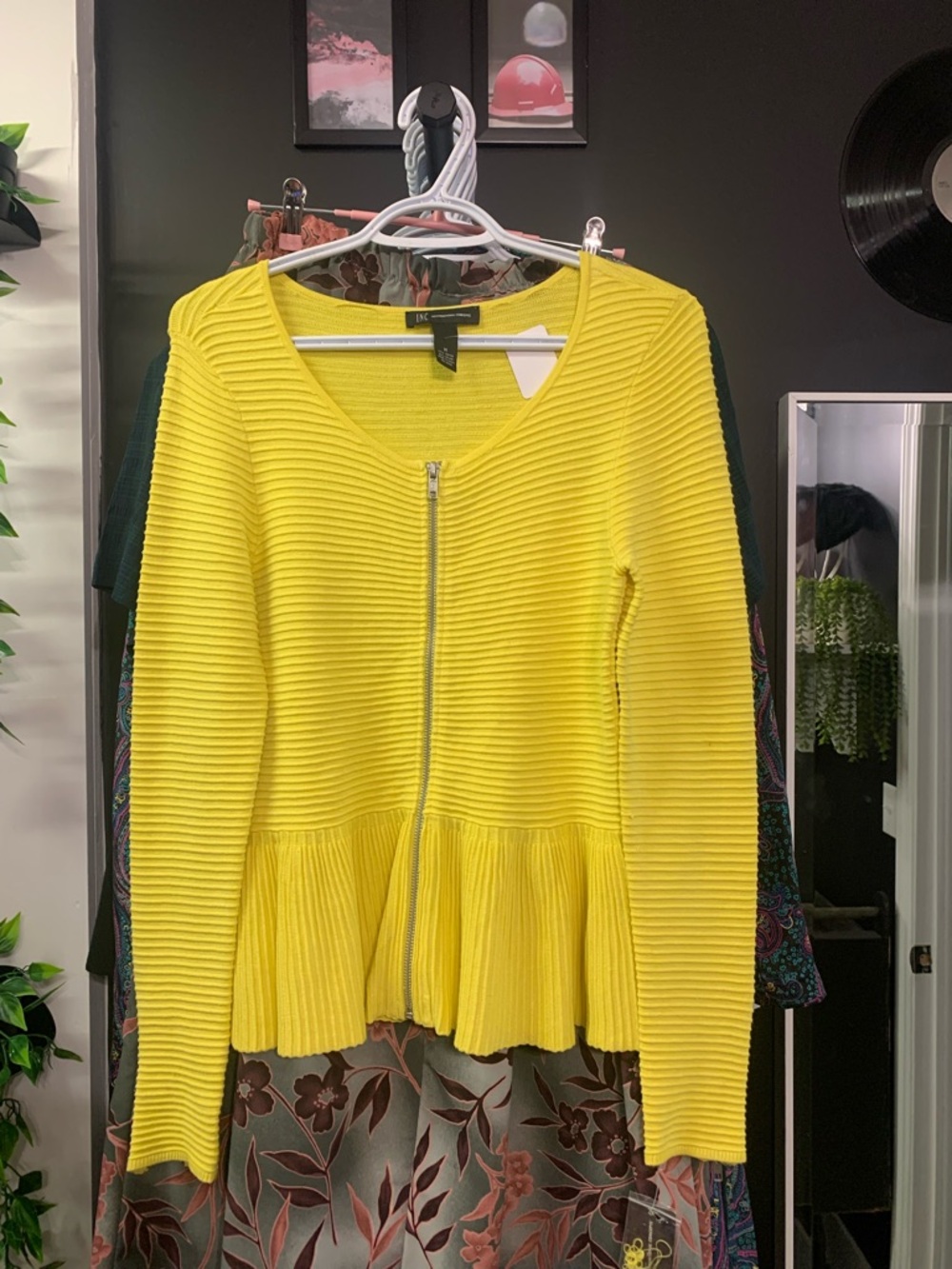 INC International Concepts Yellow Ribbed Knit Top with Zip Detail